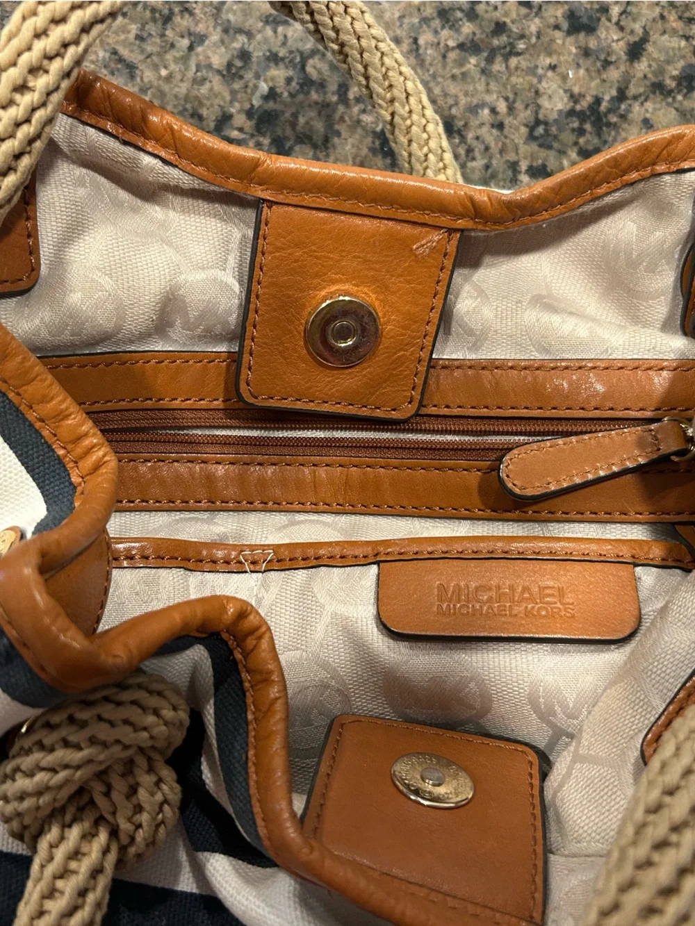 Michael Kors Navy and White Striped Tote with Rope Handles